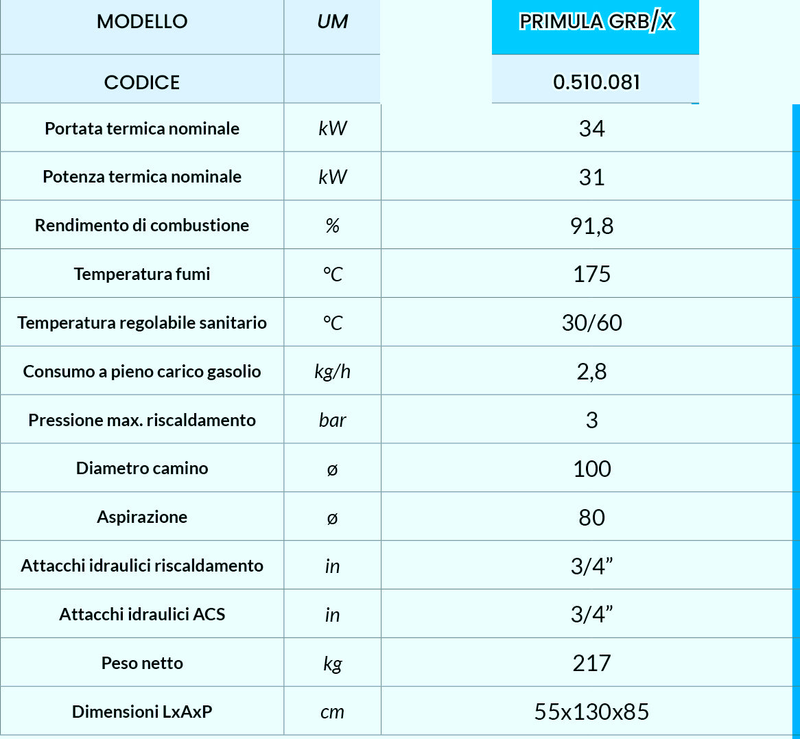 PRIMULA GRB/X 34 KW Caldaia a Gasolio A BASAMENTO con accumulo A.C.S. 120 Lt. in Acciaio INOX